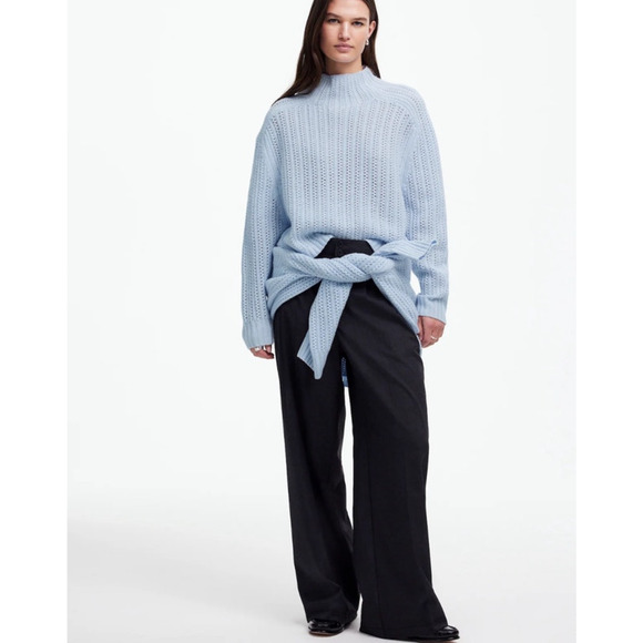 NWT Madewell Pointelle Stitch Mockneck Sweater Heather Pale Dawn Light Blue S - Picture 2 of 10